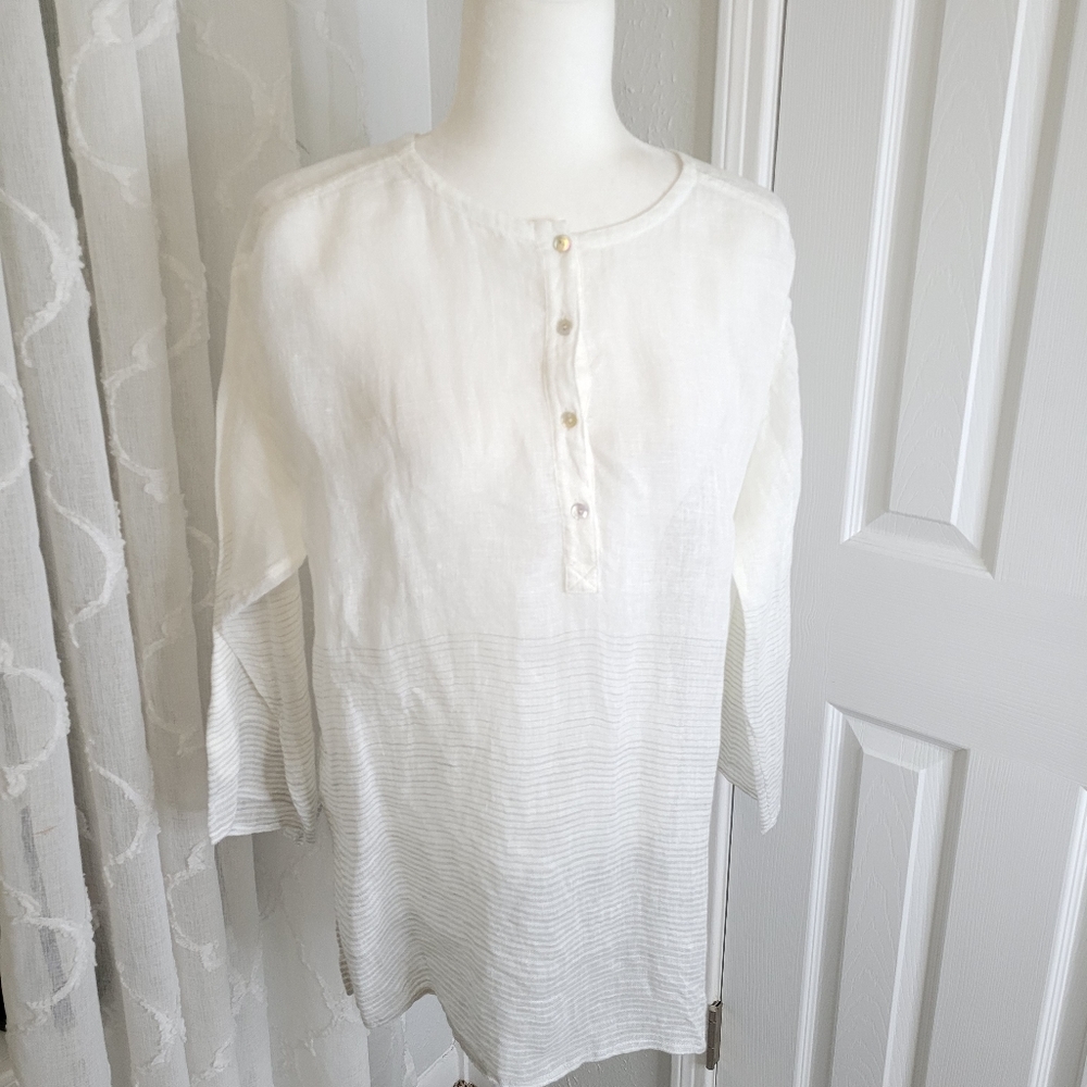 Eileen Fisher linen tunic top white silver gray natural fibers